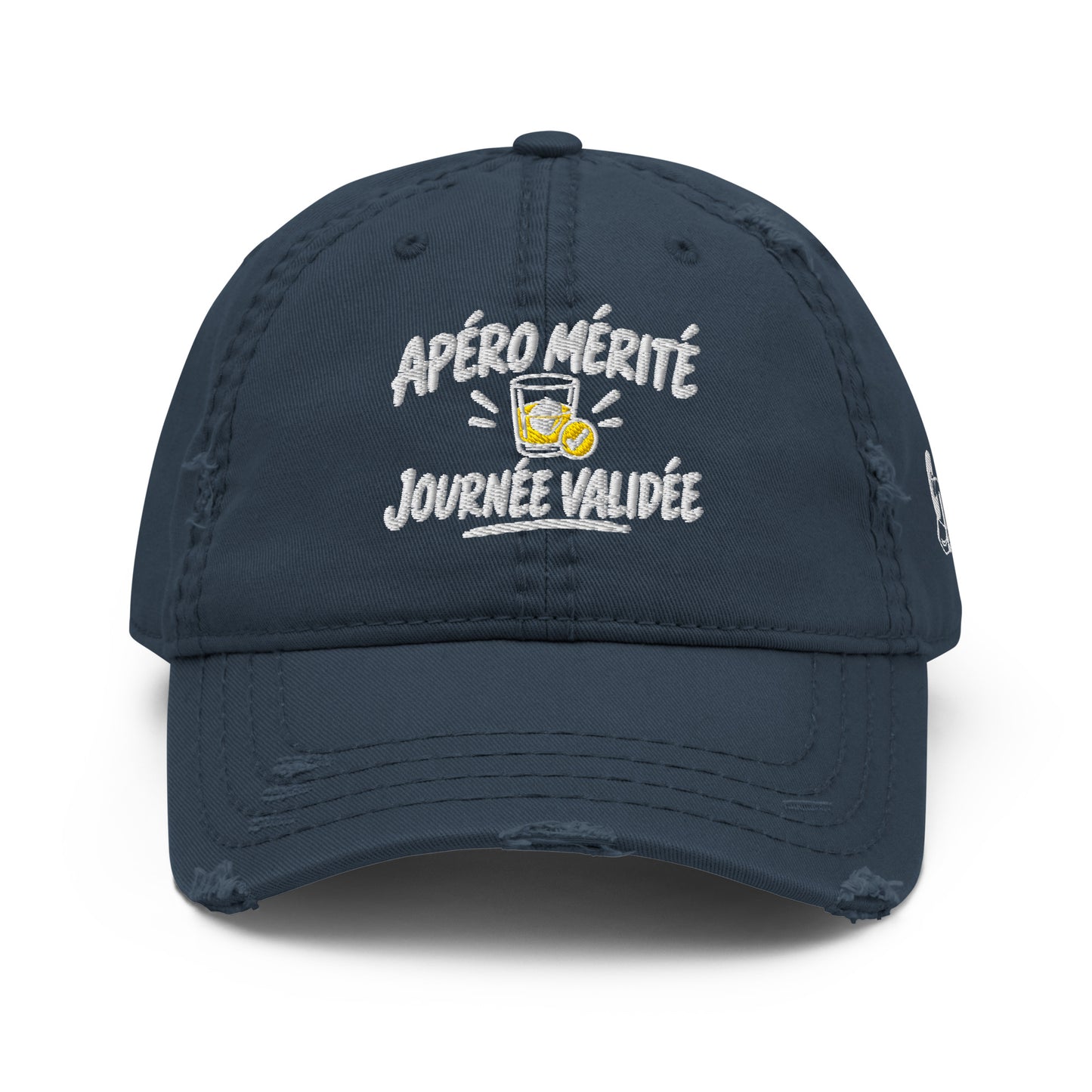 Casquette Baseball, brodée « Apéro validé, journée validée », en Bleu Marine, vue de face, image 4