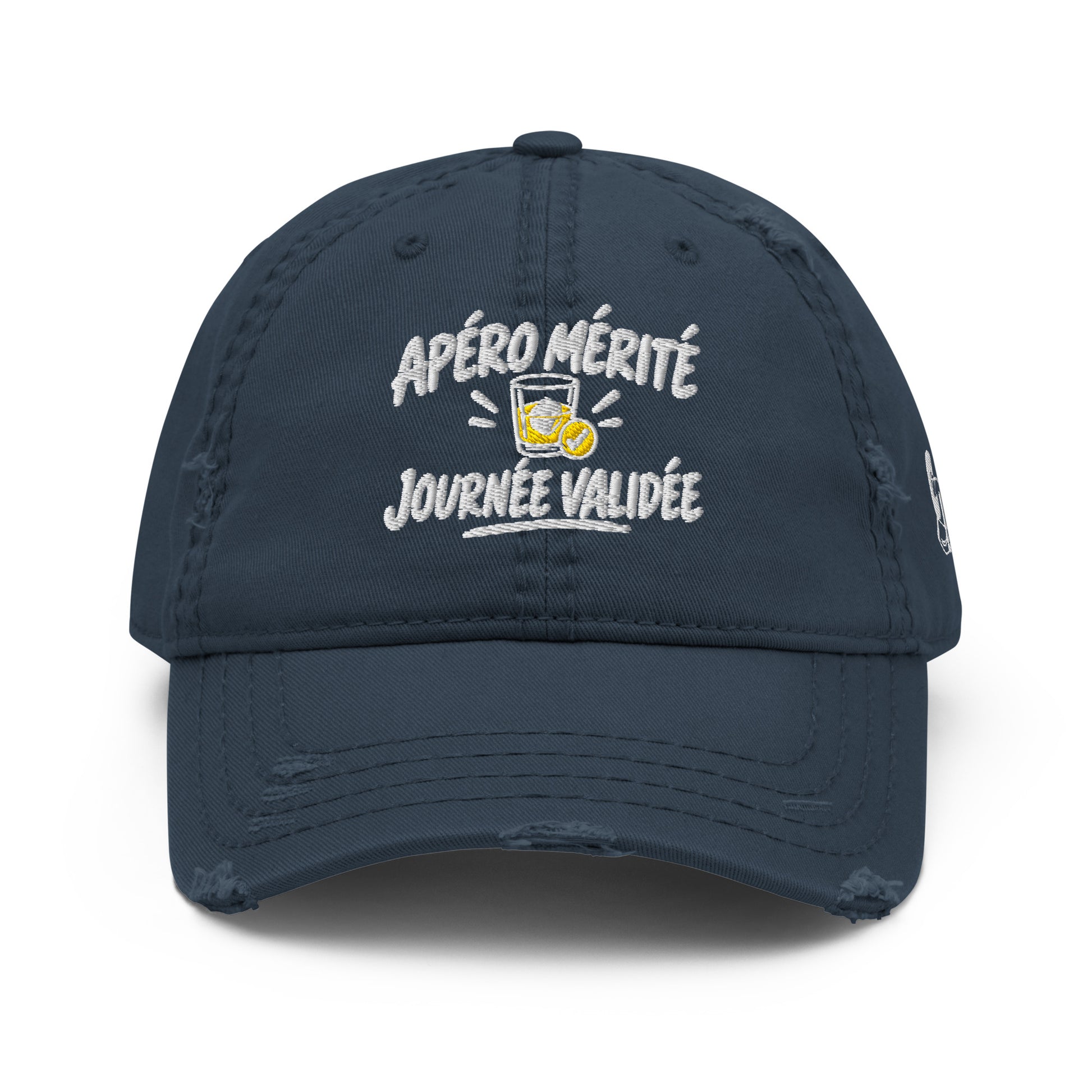 Casquette Baseball, brodée « Apéro validé, journée validée », en Bleu Marine, vue de face, image 4
