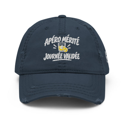 Casquette Baseball, brodée « Apéro validé, journée validée », en Bleu Marine, vue de face, image 4