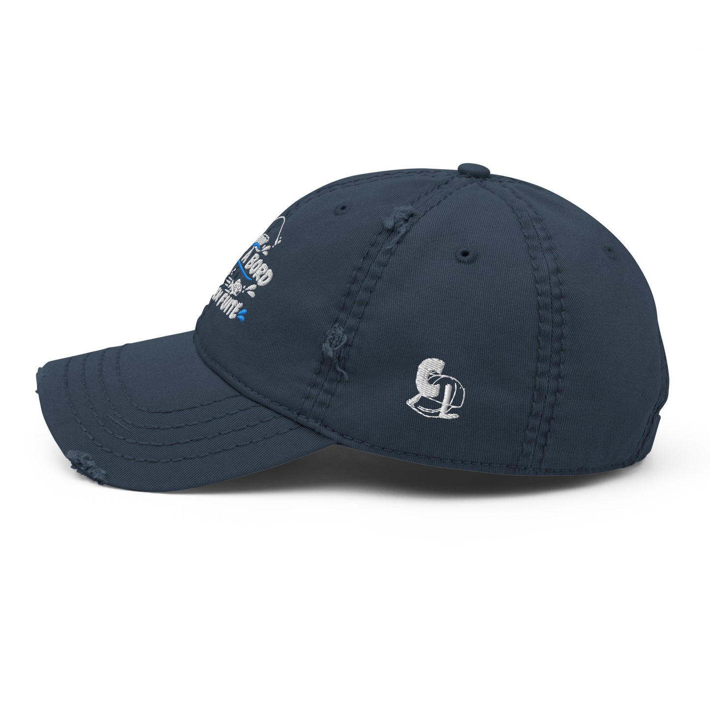Casquette Baseball, brodée « Pêcheur à bord, poissons en fuite », en Bleu Marine, vue de côté, image 6