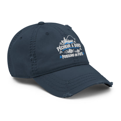 Casquette Baseball, brodée « Pêcheur à bord, poissons en fuite », en Bleu Marine, vue de trois quarts, image 7