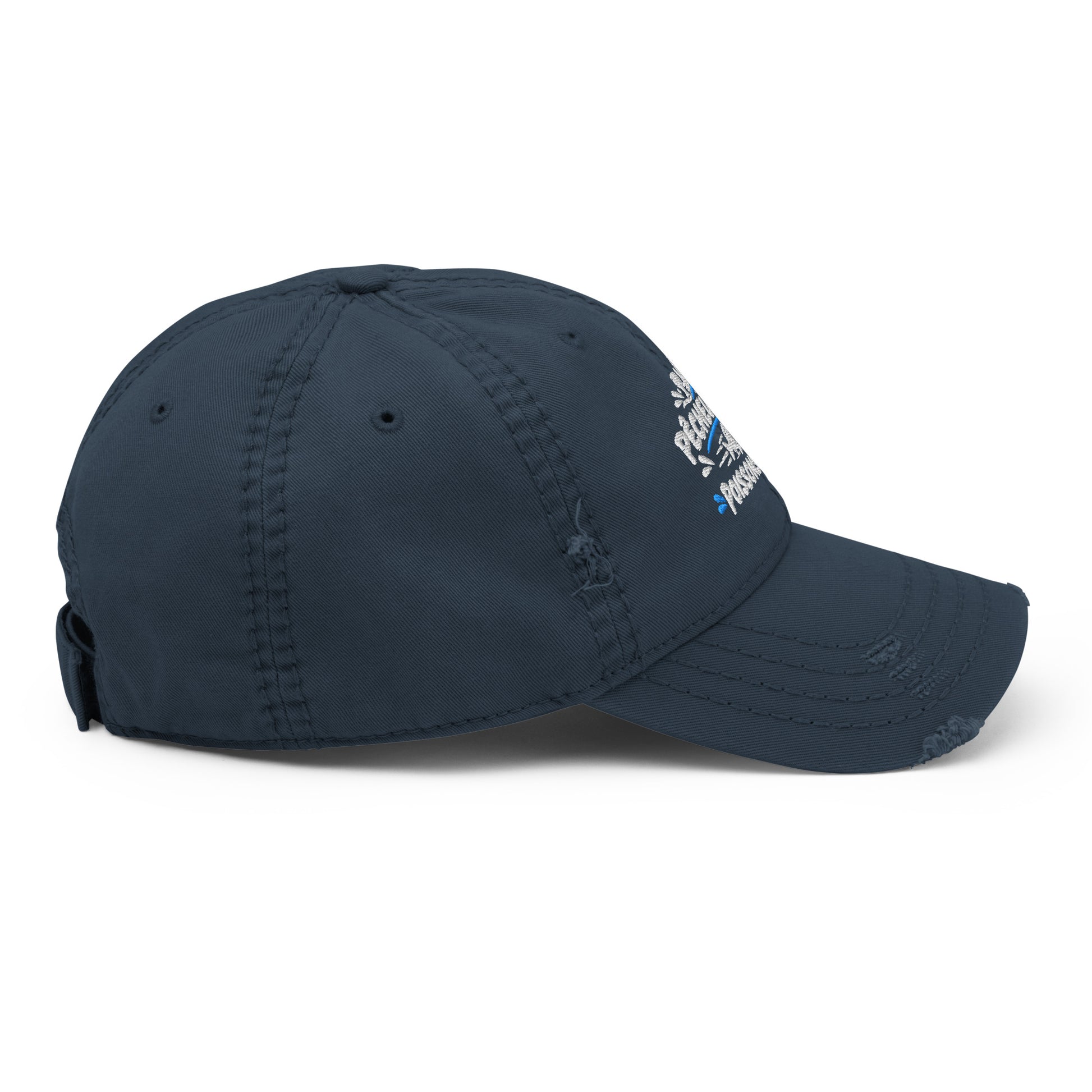 Casquette Baseball, brodée « Pêcheur à bord, poissons en fuite », en Bleu Marine, vue de côté, image 8