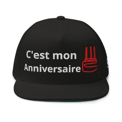 Casquette Snapback, brodée « C'est mon anniversaire », en Noir, vue de face, image 2