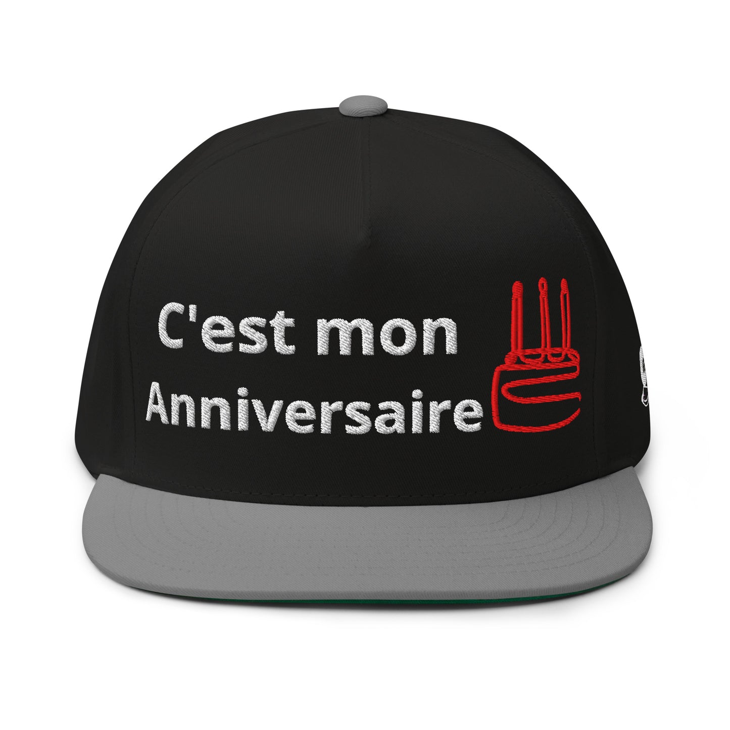 Casquette Snapback, brodée « C'est mon anniversaire », en Noir, vue de face, image 3
