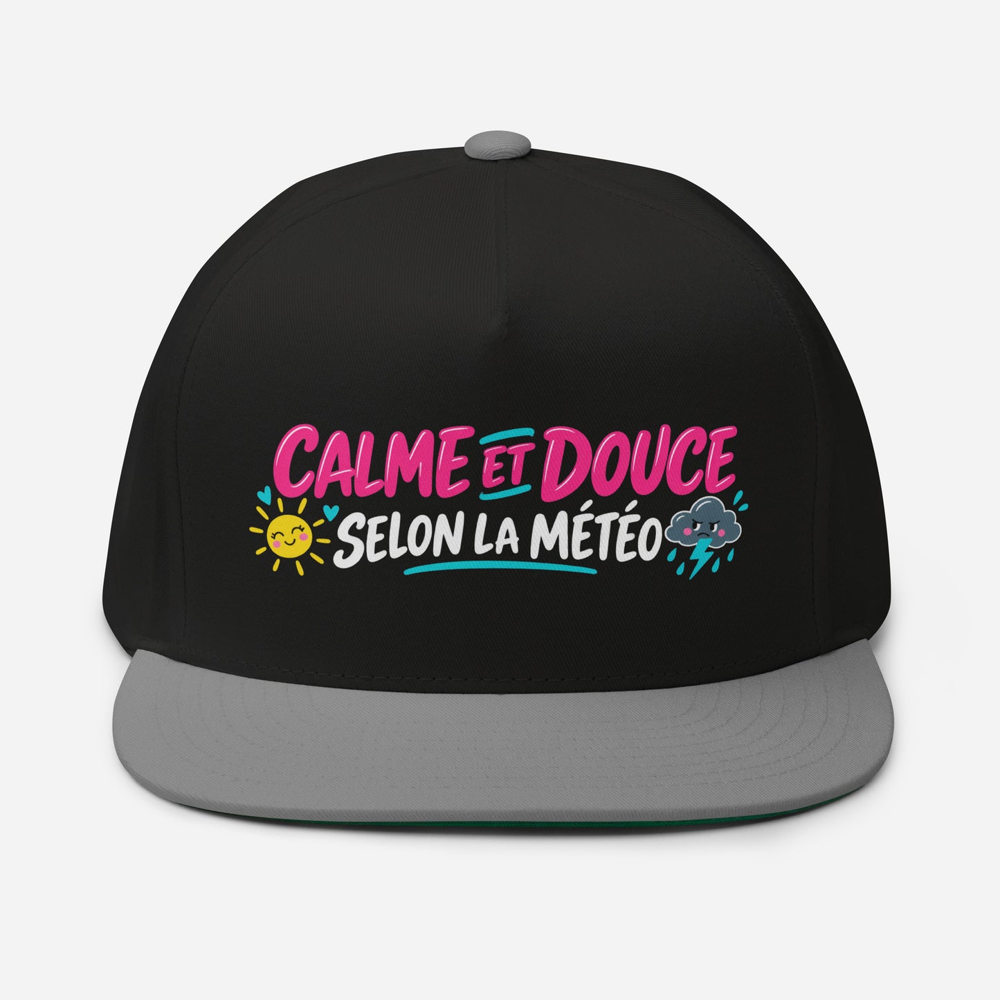 Casquette Snapback, brodée « Calme et douce selon la météo », en Noir, vue de face, image 9