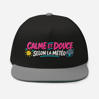 Casquette Snapback, brodée « Calme et douce selon la météo », en Noir, vue de face, image 9