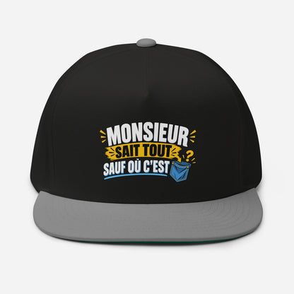 Casquette Snapback, brodée « Monsieur sait tout, sauf ou sait », en Noir, vue de face, image 9