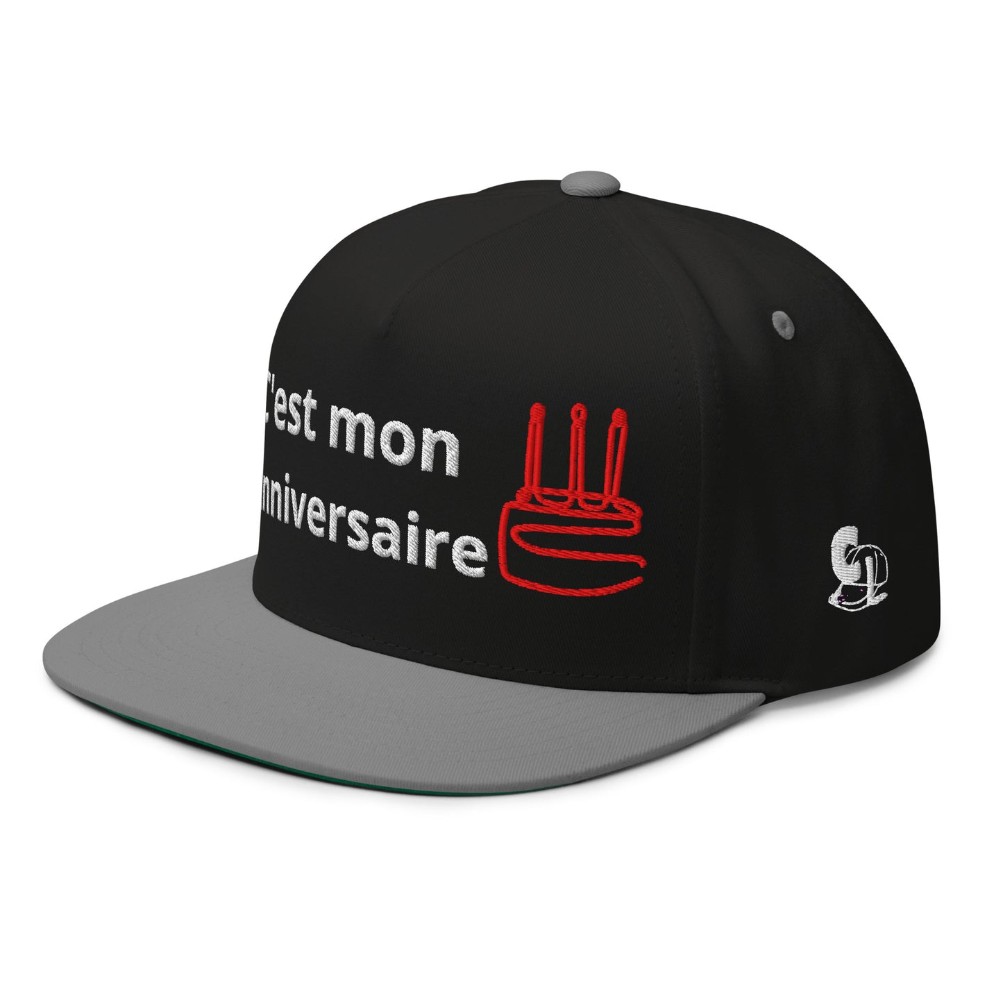 Casquette Snapback, brodée « C'est mon anniversaire », en Noir, vue de trois quarts, image 10
