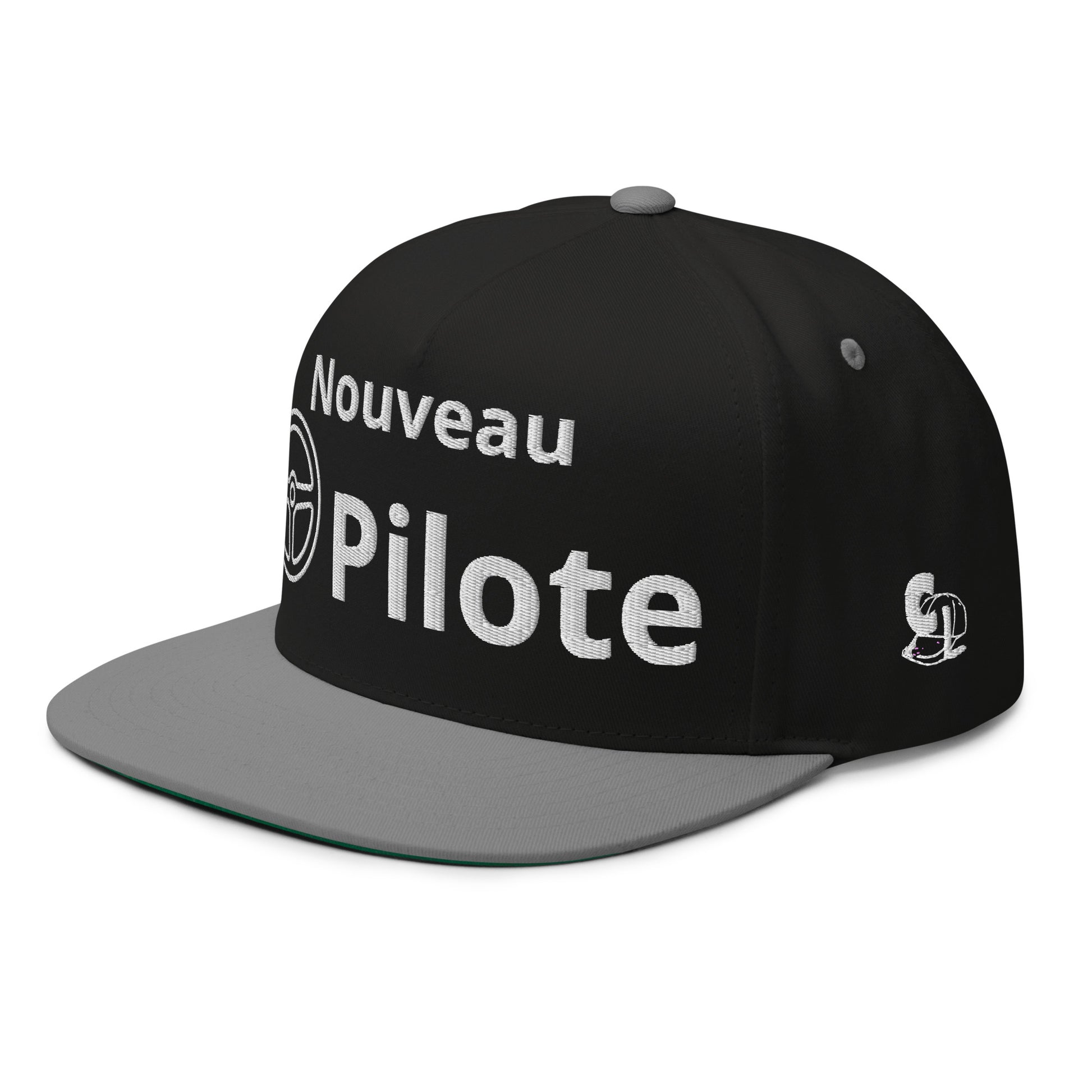 Casquette Snapback, brodée « Nouveau Pilote », en Noir, vue de trois quarts, image 14
