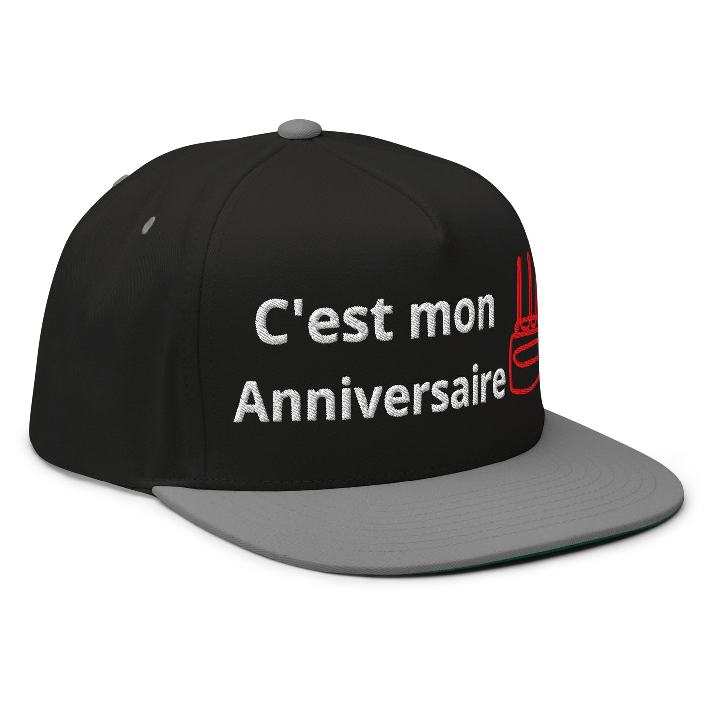 Casquette Snapback, brodée « C'est mon anniversaire », en Noir, vue de trois quarts, image 12