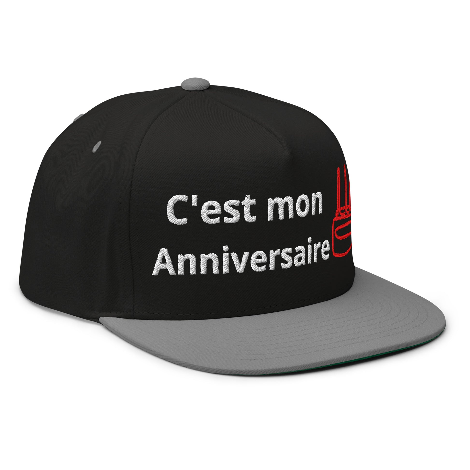 Casquette Snapback, brodée « C'est mon anniversaire », en Noir, vue de trois quarts, image 12