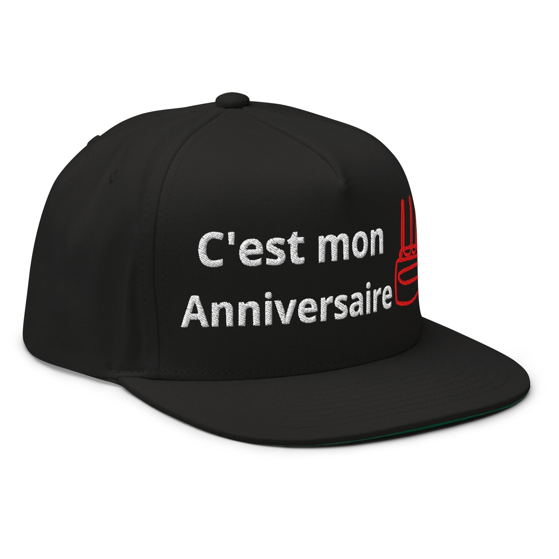 Casquette Snapback, brodée « C'est mon anniversaire », en Noir, vue de trois quarts, image 7
