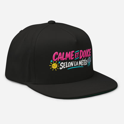 Casquette Snapback, brodée « Calme et douce selon la météo », en Noir, vue de trois quarts, image 6
