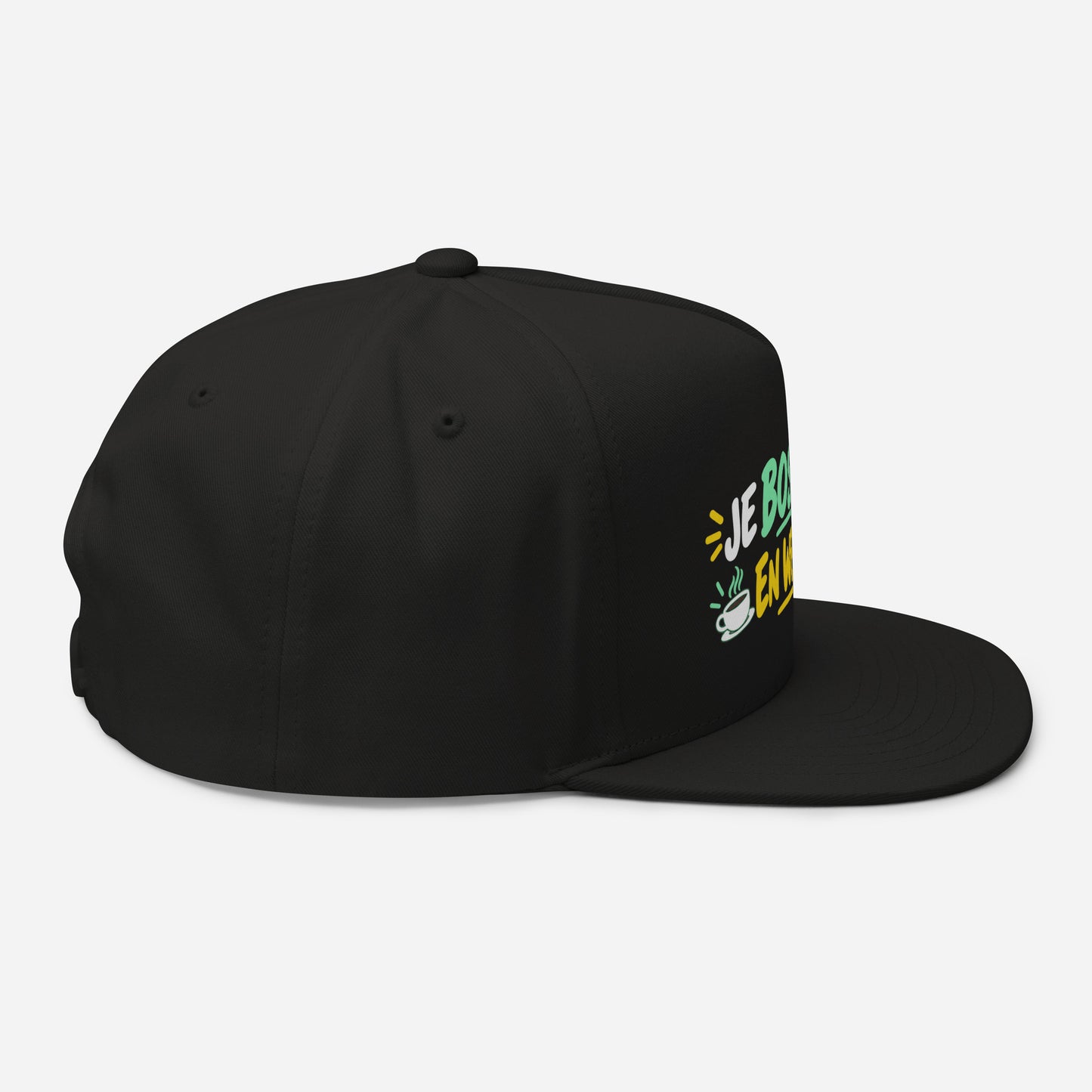 Casquette Snapback, brodée « Je bosse mieux en weekend », en Noir, vue de côté, image 7