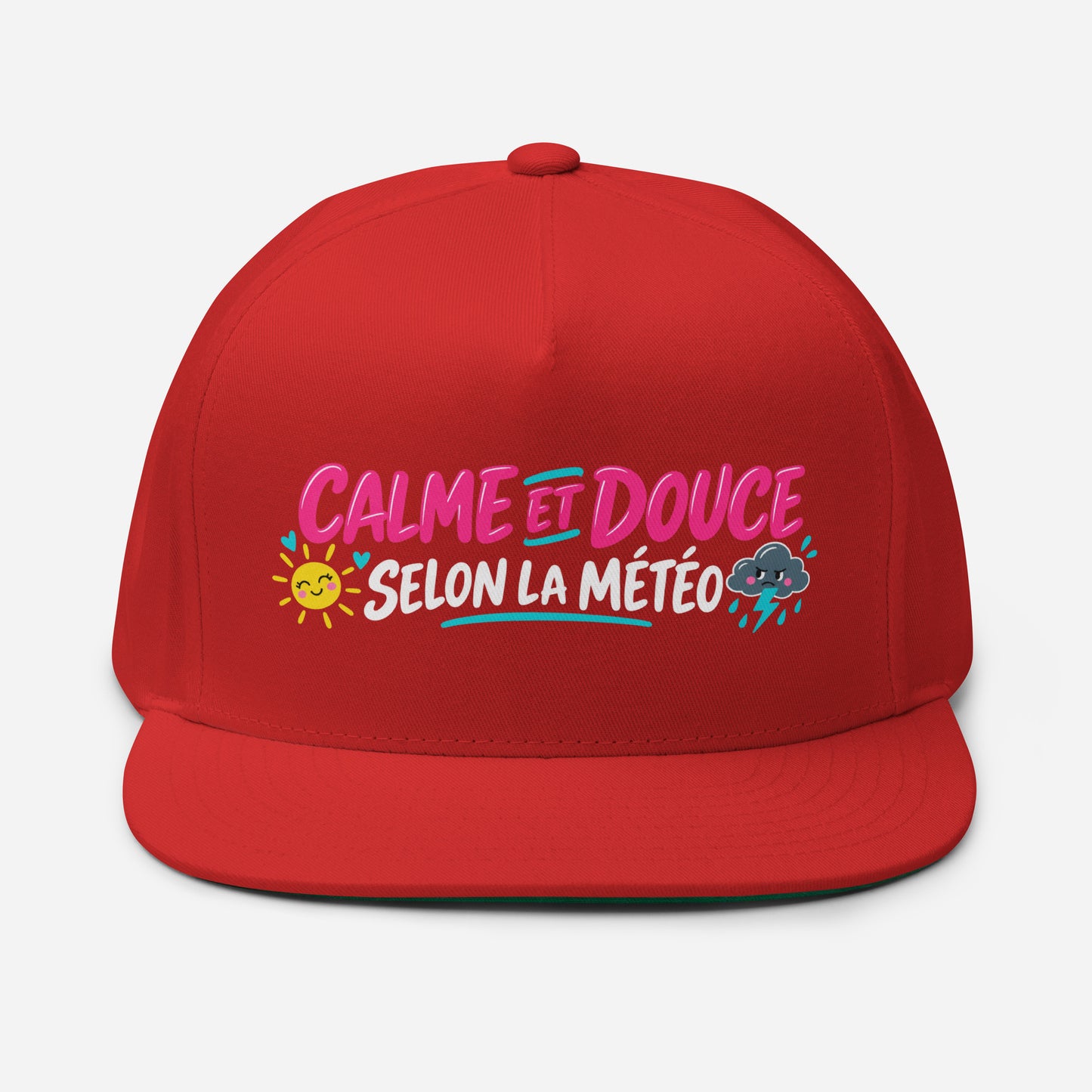 Casquette Snapback, brodée « Calme et douce selon la météo », en Rouge, vue de face, image 21