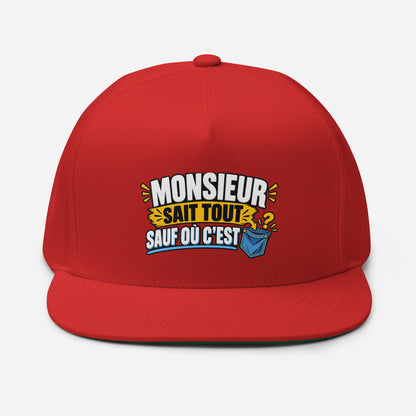 Casquette Snapback, brodée « Monsieur sait tout, sauf ou sait », en Rouge, vue de face, image 20