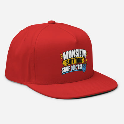 Casquette Snapback, brodée « Monsieur sait tout, sauf ou sait », en Rouge, vue de trois quarts, image 23