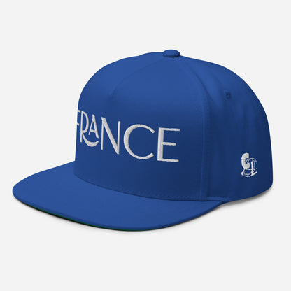Casquette Snapback, brodée « France », en Bleu Roi, vue de trois quarts