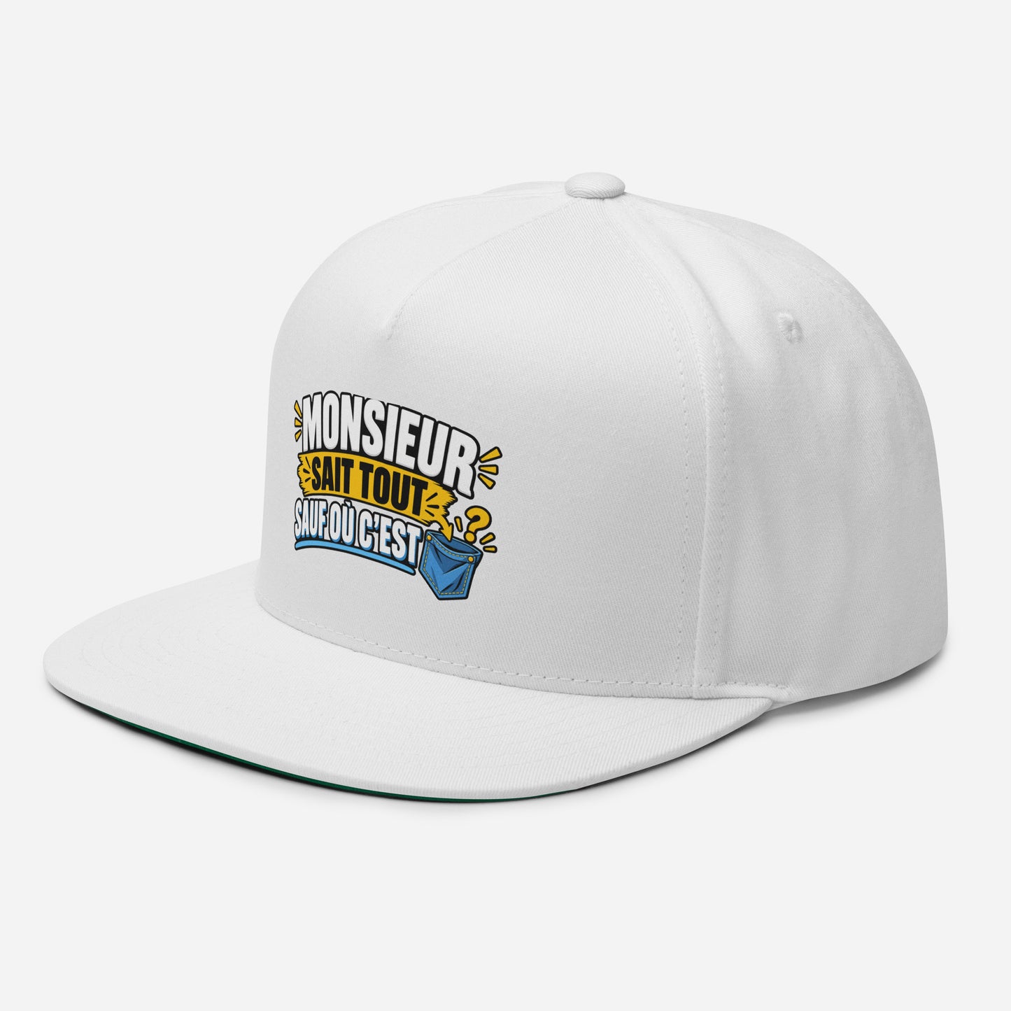 Casquette Snapback, brodée « Monsieur sait tout, sauf ou sait », vue de trois quarts, image 27