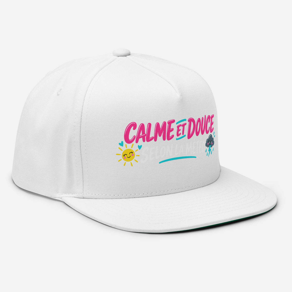 Casquette Snapback, brodée « Calme et douce selon la météo », vue de trois quarts, image 29