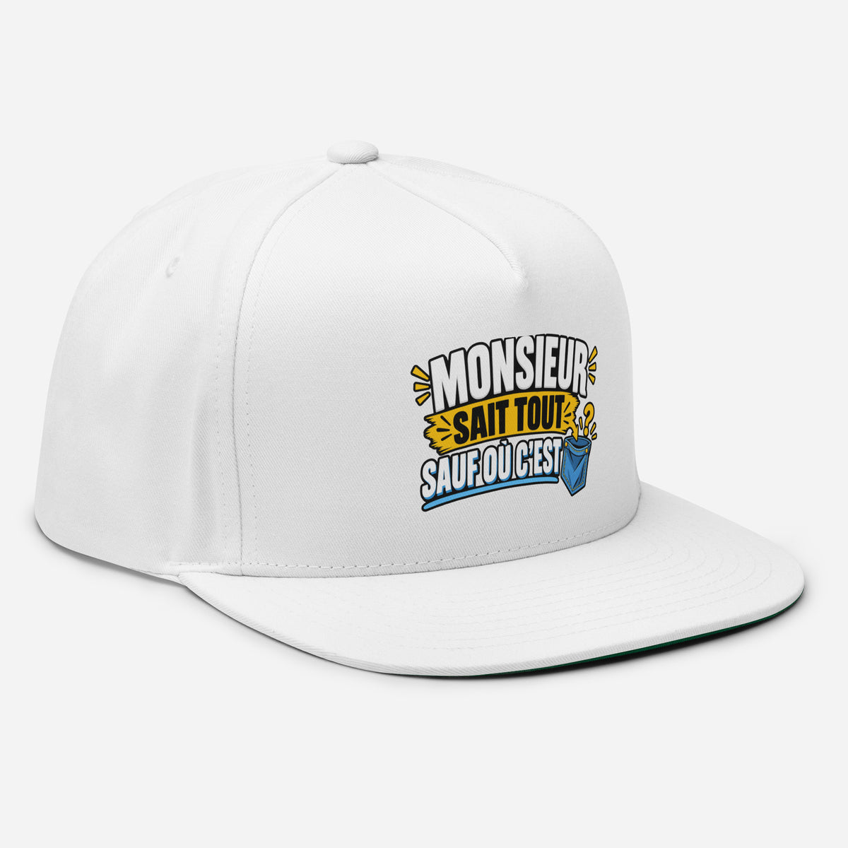 Casquette Snapback, brodée « Monsieur sait tout, sauf ou sait », vue de trois quarts, image 29