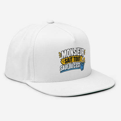 Casquette Snapback, brodée « Monsieur sait tout, sauf ou sait », vue de trois quarts, image 29