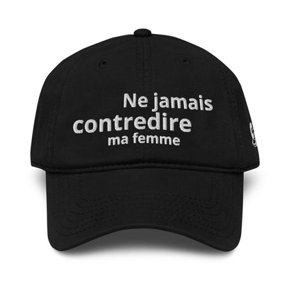 Casquette Baseball, brodée « Ne jamais contredire ma femme », en Noir, vue de face, image 7