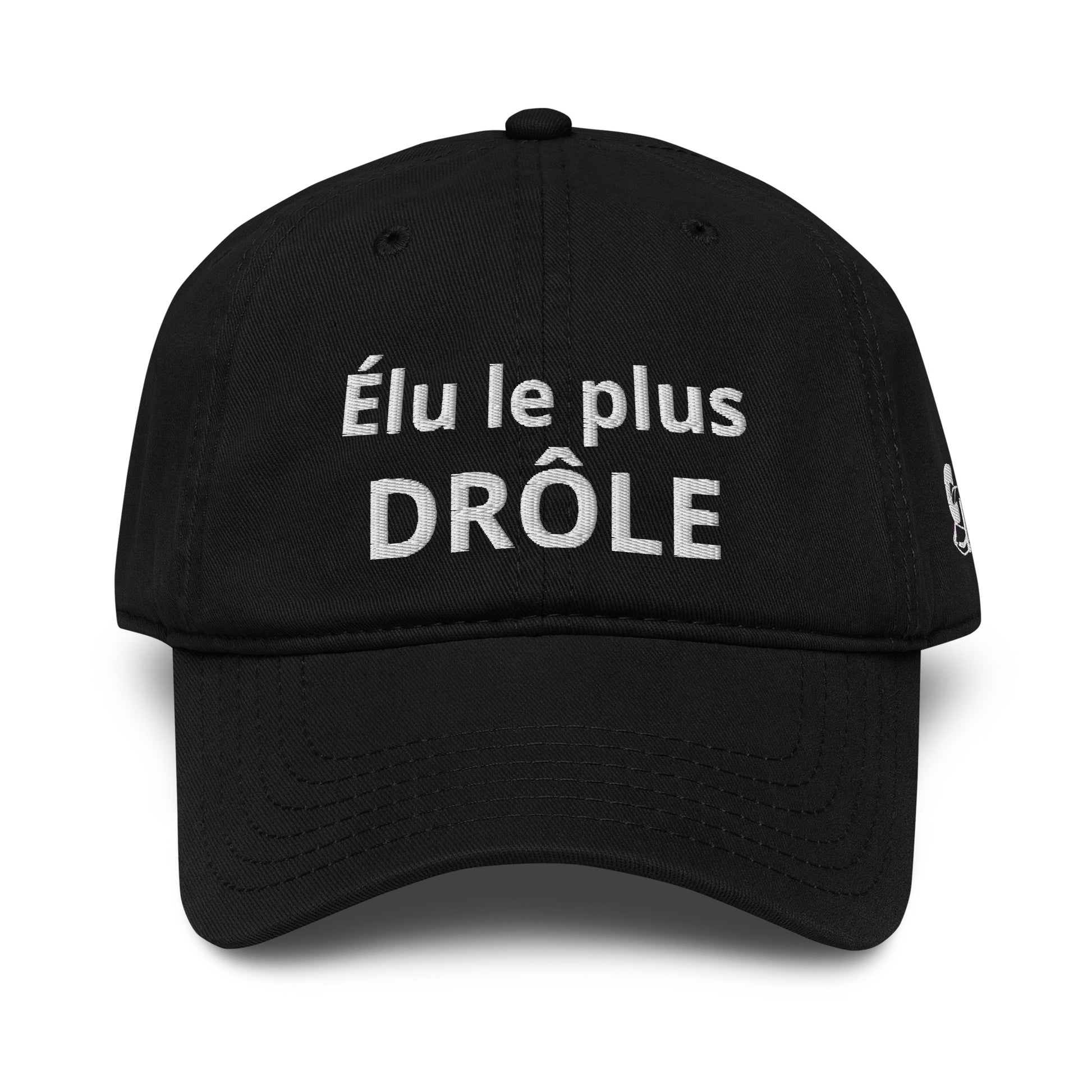 Casquette Baseball, brodée « Élu le plus drôle », en Noir, vue de face, image 7