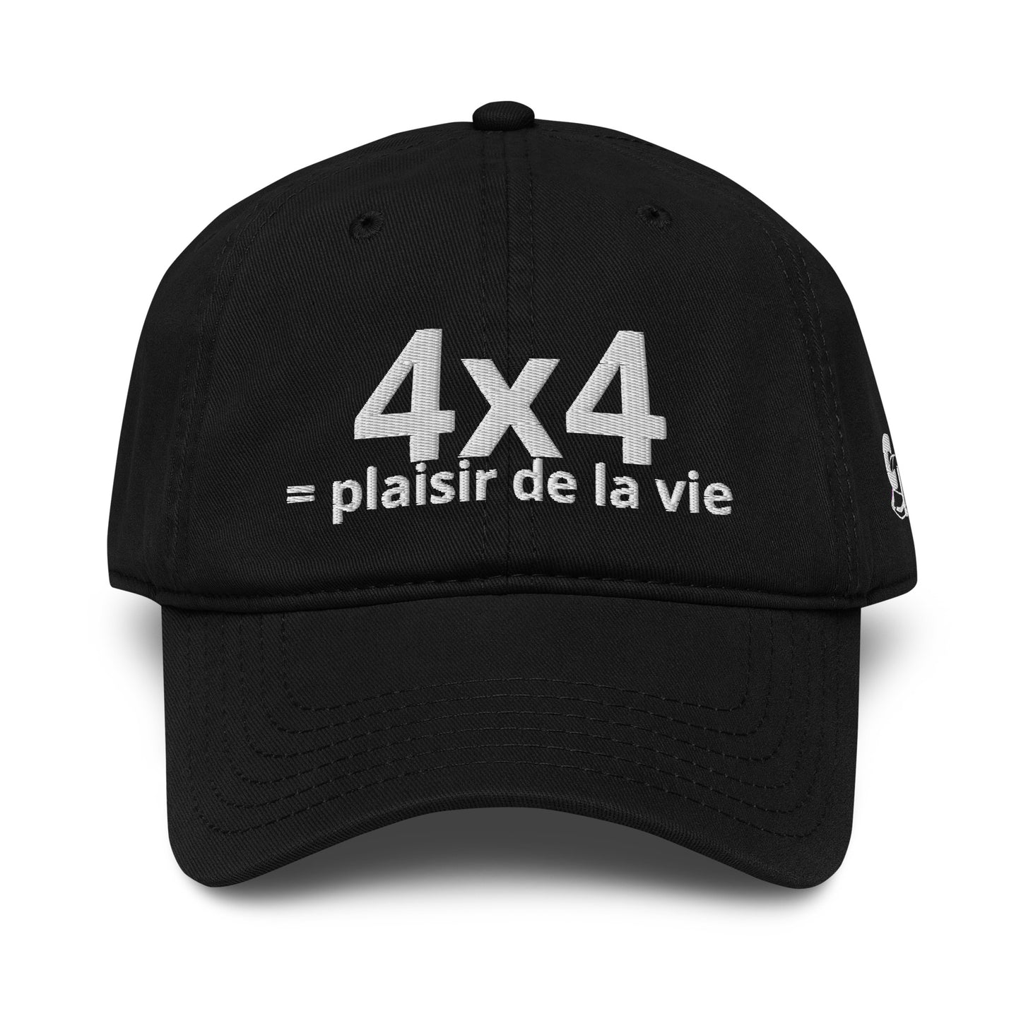 Casquette Baseball, brodée « 4x4 = plaisir de la vie », en Noir, vue de face, image 7