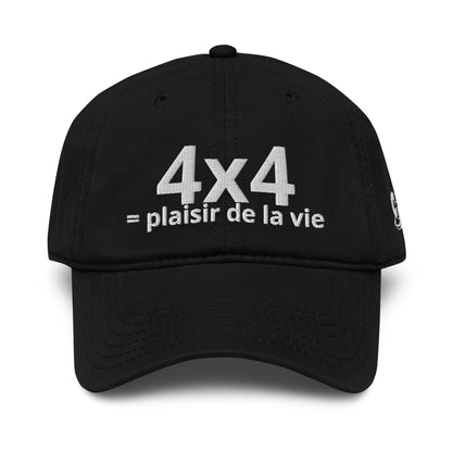 Casquette Baseball, brodée « 4x4 = plaisir de la vie », en Noir, vue de face, image 7