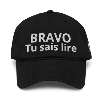 Casquette Baseball, brodée « Bravo tu sais lire », en Noir, vue de face, image 7