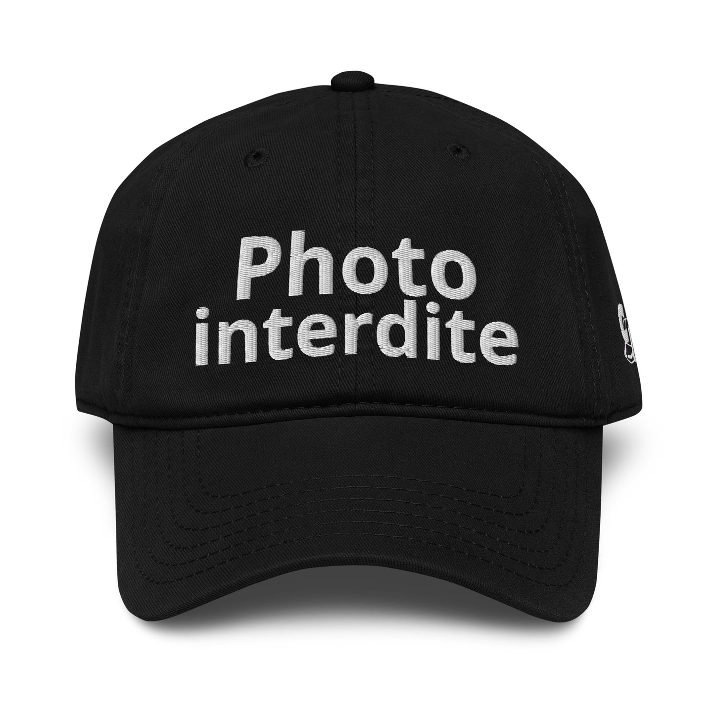 Casquette Baseball, brodée « Photo interdite », en Noir, vue de face, image 7