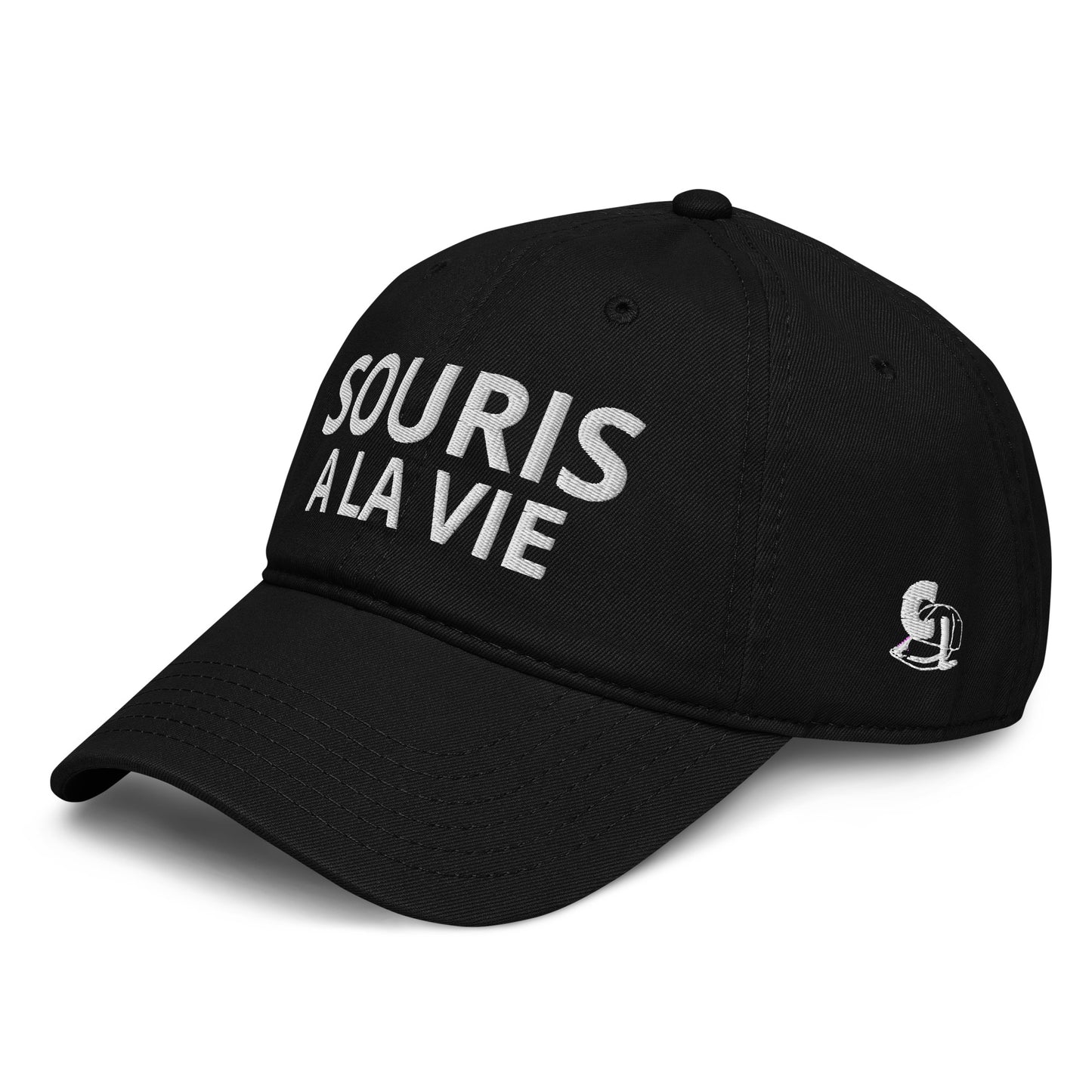 Casquette Baseball, brodée « Souris à la vie », en Noir, vue de trois quarts, image 2