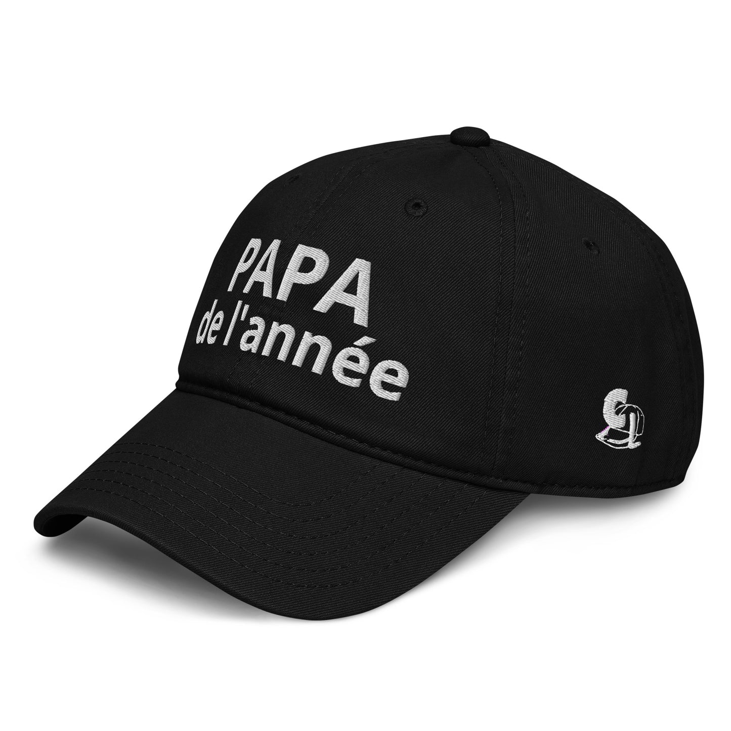 Casquette Baseball, brodée « Papa de l'année », en Noir, vue de trois quarts, image 4