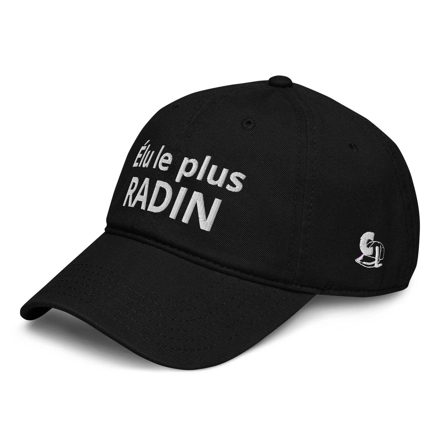 Casquette Baseball, brodée « Élu le plus radin », en Noir, vue de trois quarts, image 4