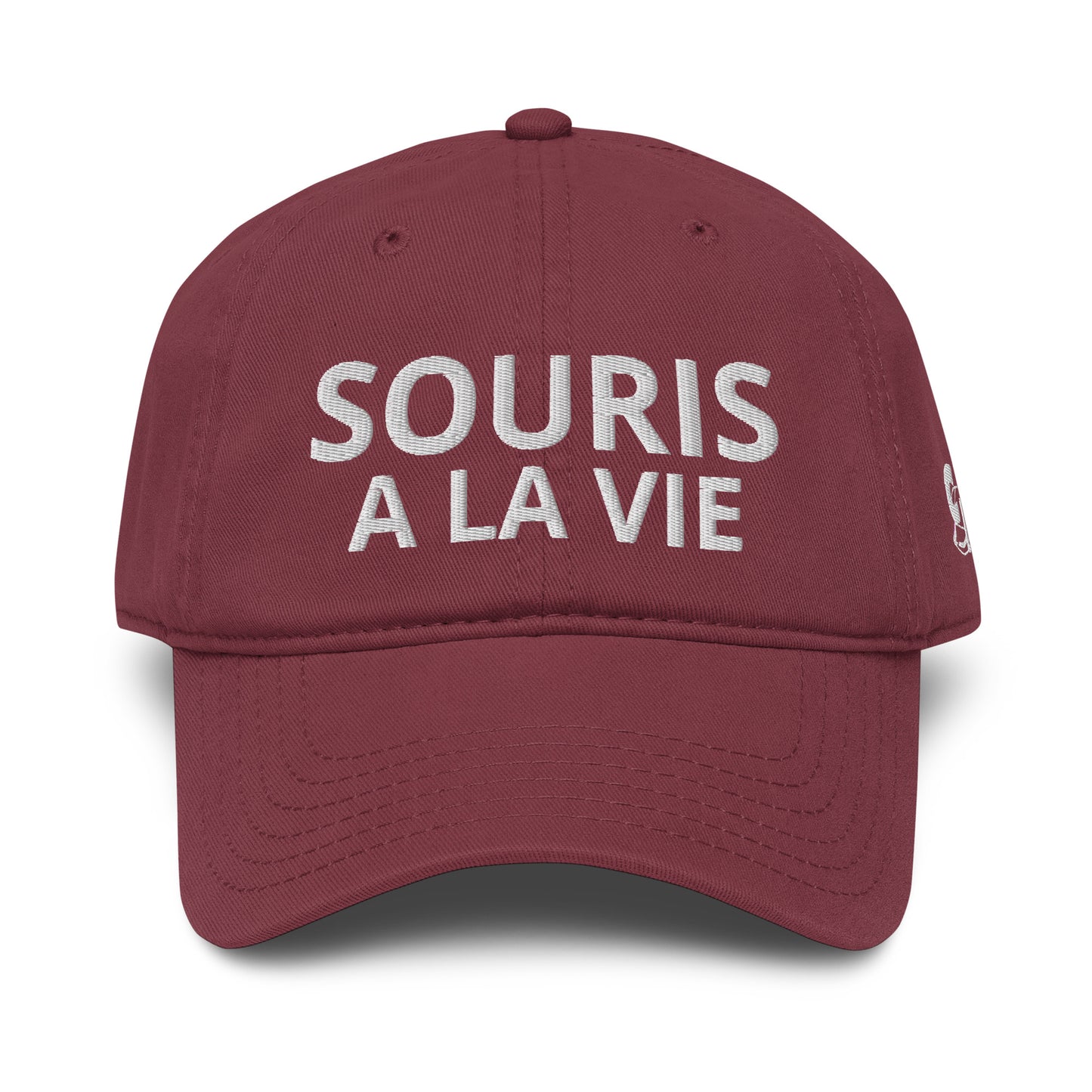 Casquette Baseball, brodée « Souris à la vie », en Bordeaux, vue de face, image 15