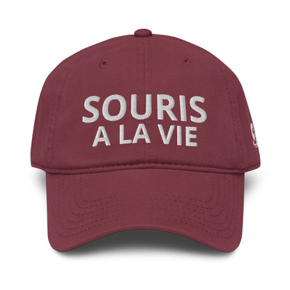 Casquette Baseball, brodée « Souris à la vie », en Bordeaux, vue de face, image 15