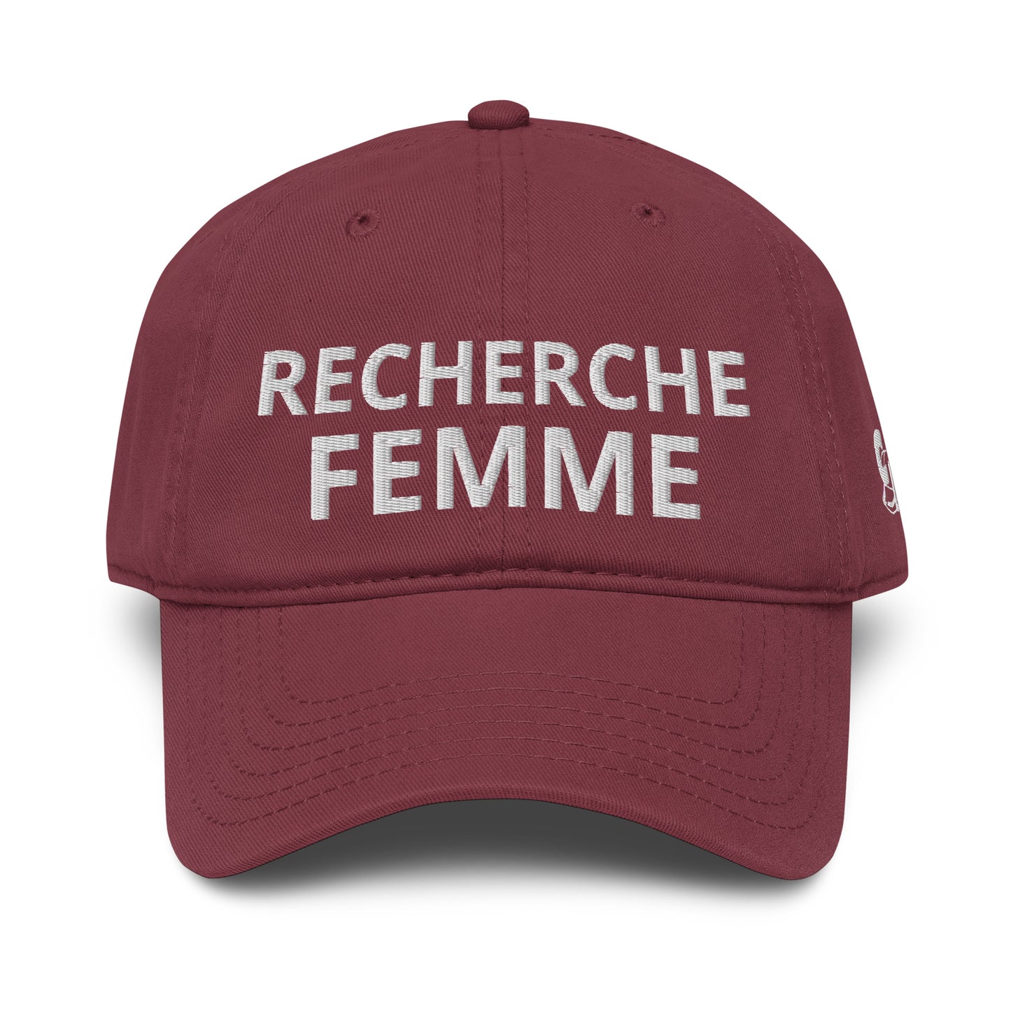 Casquette Baseball, brodée « Recherche Femme », en Bordeaux, vue de face, image 15