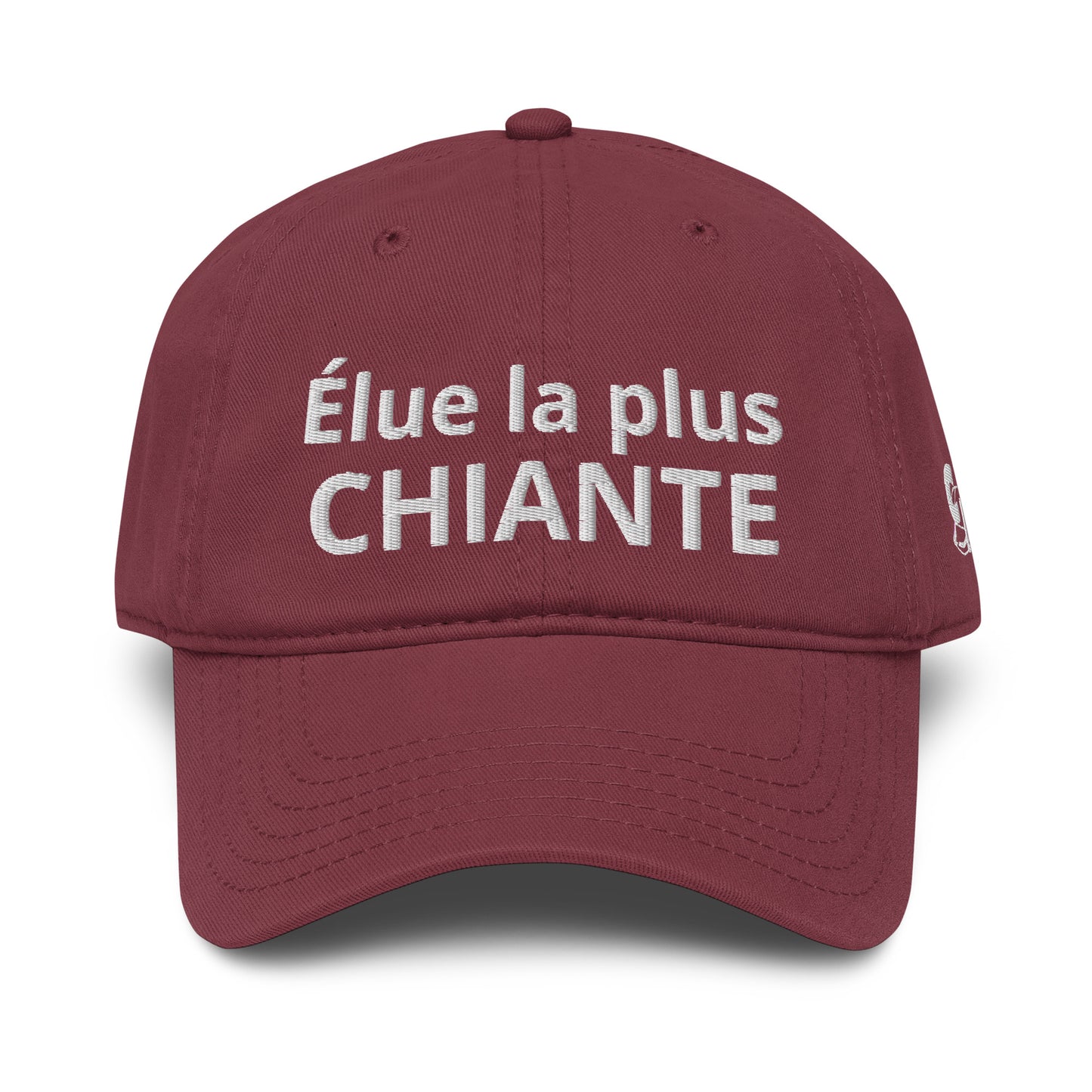 Casquette Baseball, brodée « Élue la plus chiante », en Bordeaux, vue de face, image 15
