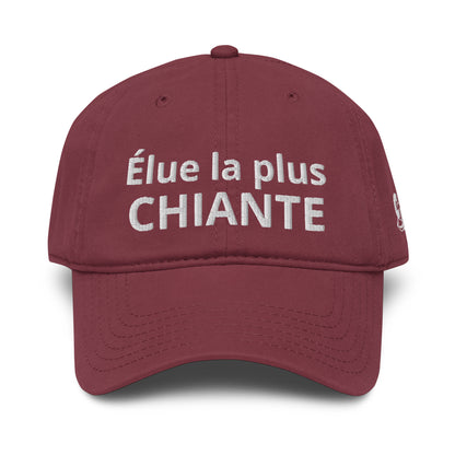 Casquette Baseball, brodée « Élue la plus chiante », en Bordeaux, vue de face, image 15