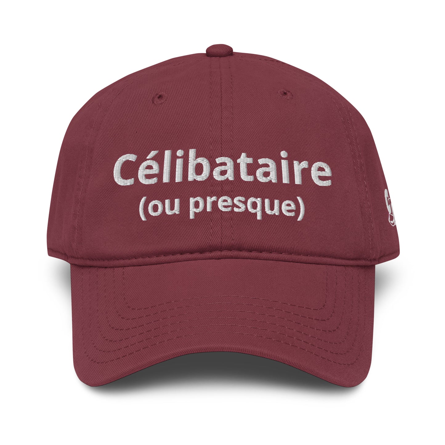 Casquette Baseball, brodée « Célibataire (ou presque) », en Bordeaux, vue de face, image 15