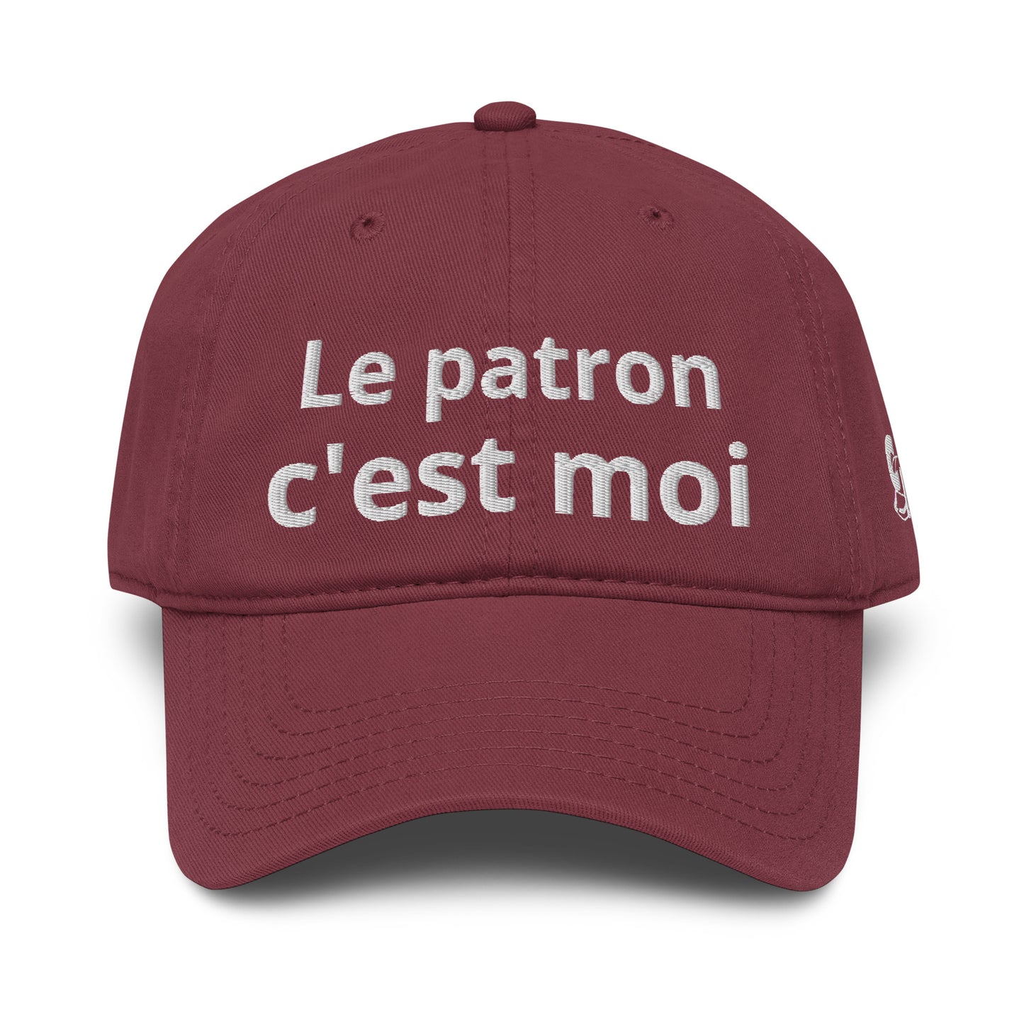 Casquette Baseball, brodée « Le patron c'est moi », en Bordeaux, vue de face, image 15