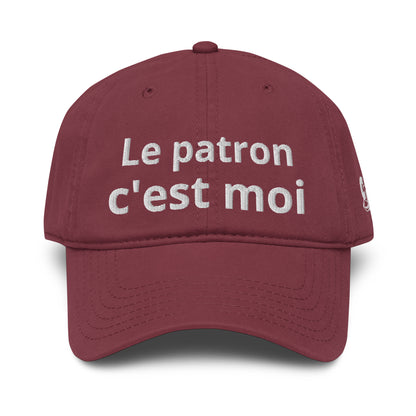Casquette Baseball, brodée « Le patron c'est moi », en Bordeaux, vue de face, image 15