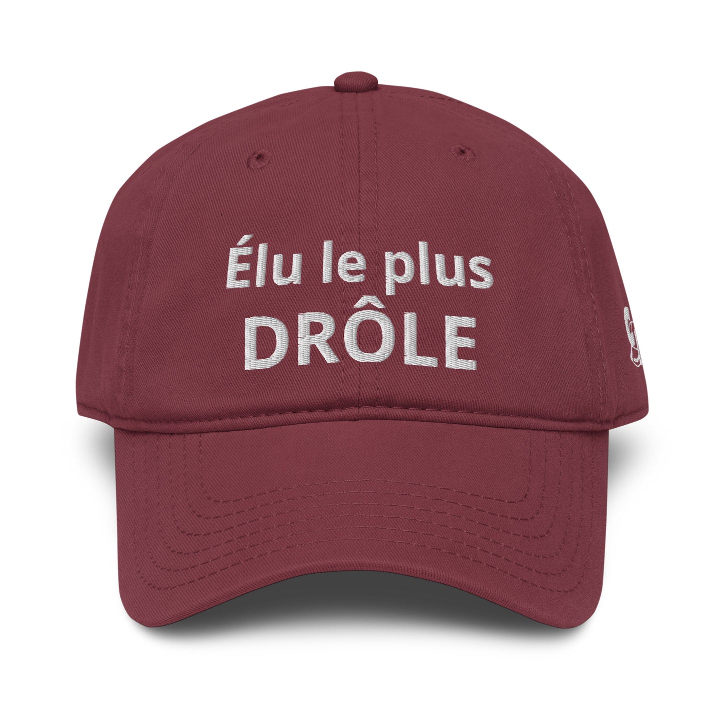 Casquette Baseball, brodée « Élu le plus drôle », en Bordeaux, vue de face, image 15