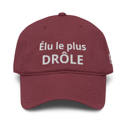 Casquette Baseball, brodée « Élu le plus drôle », en Bordeaux, vue de face, image 15