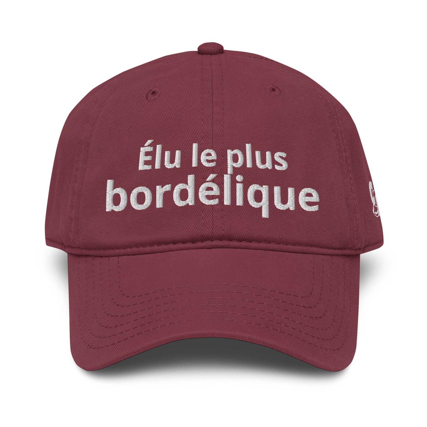 Casquette Baseball, brodée « Élu le plus bordélique », en Bordeaux, vue de face, image 15