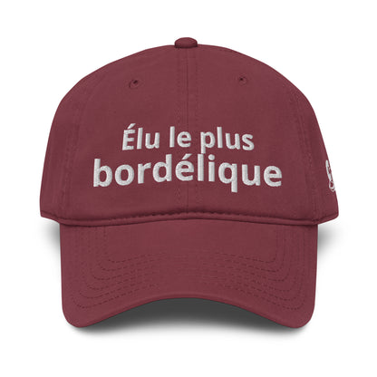 Casquette Baseball, brodée « Élu le plus bordélique », en Bordeaux, vue de face, image 15