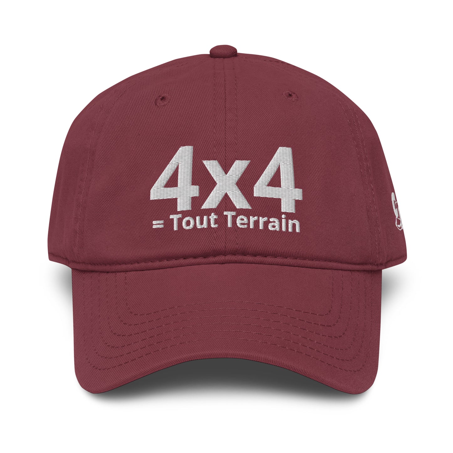 Casquette Baseball, brodée « 4x4 = Tout Terrain », en Bordeaux, vue de face, image 15