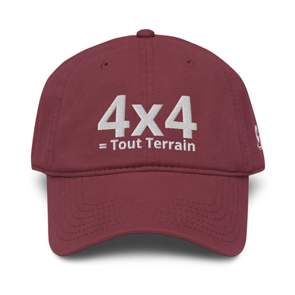 Casquette Baseball, brodée « 4x4 = Tout Terrain », en Bordeaux, vue de face, image 15