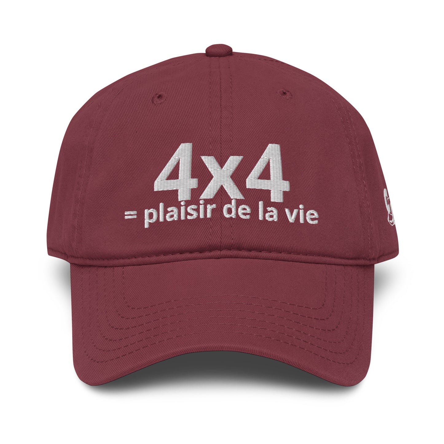 Casquette Baseball, brodée « 4x4 = plaisir de la vie », en Bordeaux, vue de face, image 15